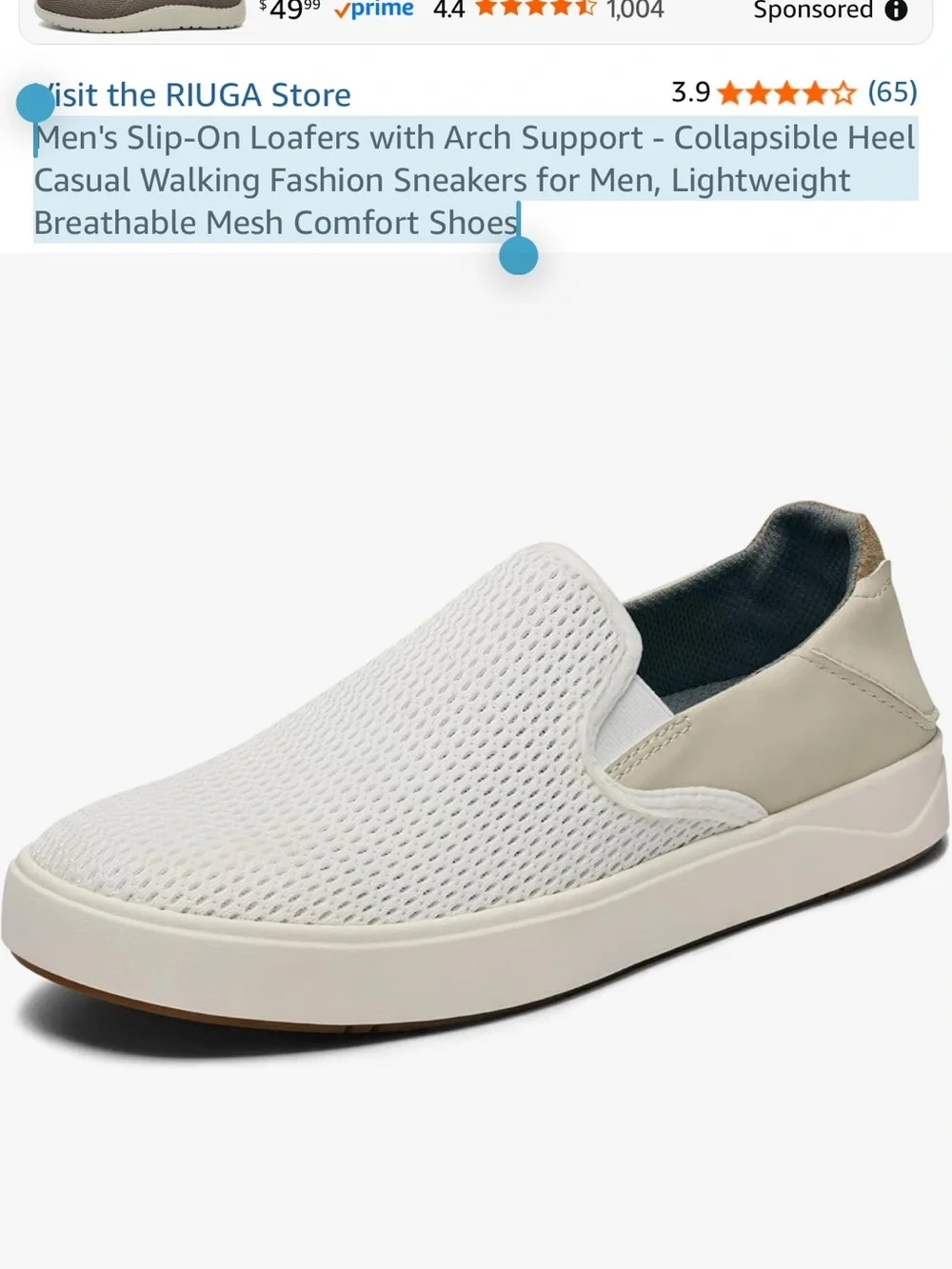 Men's Slip-On Mesh Casual Sneakers - White / Cream